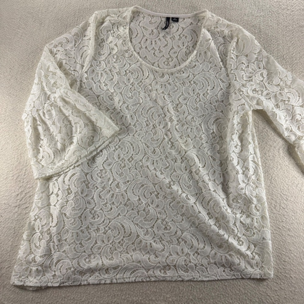New Directions Lace Top Women XL White Bell Sleeve Scoop Neck Floral Cottagecore - Picture 1 of 8